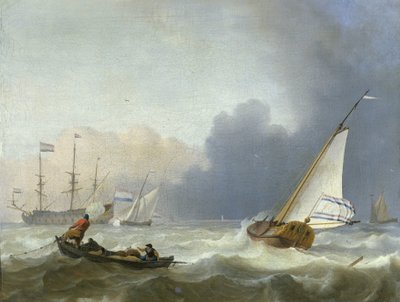 Barskt hav med en hollandsk yacht Ujævnt hav med en hollandsk yacht under sejl af Ludolf Bakhuysen