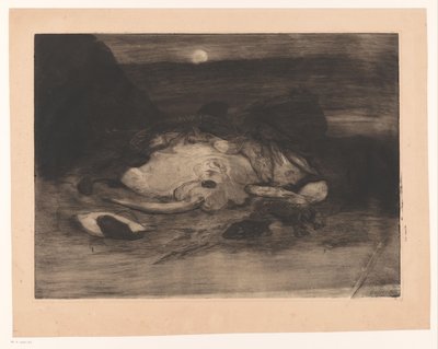 Ray og fisk på stranden ved måneskin af Ludovic Napoléon Lepic
