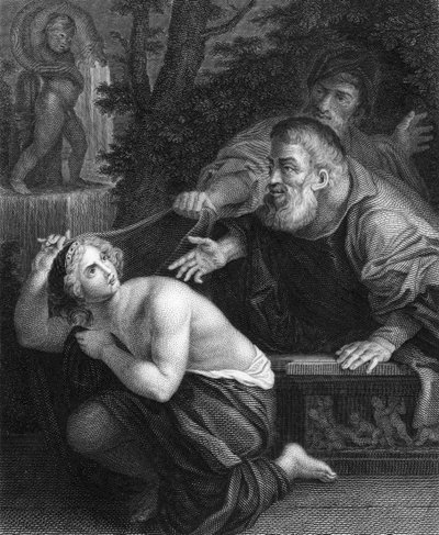 Susannah og de ældre (kobberstik) af Ludovico (after) Carracci