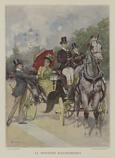 Dagens høflighed (farve litho) af Ludovico (after) Marchetti