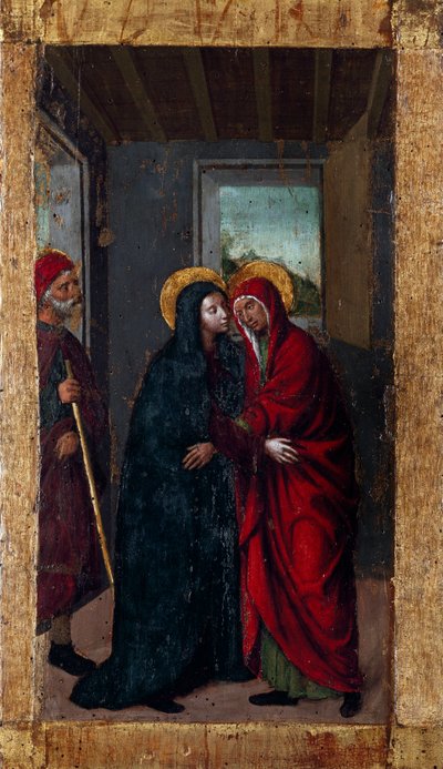 Jomfruens liv: "" Visitation"" Serien "" Rosenkransens mysterier"" Maleri på træ af Ludovico Brea (Louis Brea) (1450-1523) 1512-1513 Taggia, Museo del Convento di San Domenico Italien af Ludovico Brea