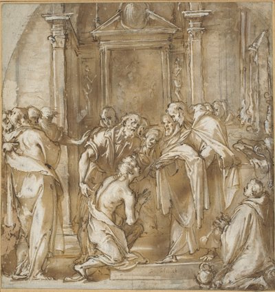 Saint Vincent Ferrer tager sine klæder af Ludovico Cardi called Cigoli