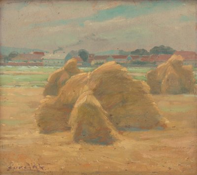Harvest, ca. 1910 (olie om bord) af Ludovit Cordak
