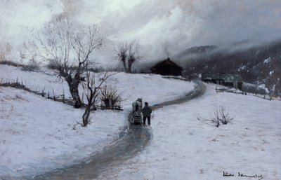 Mand med hest og slæde af Ludvig Skramstad