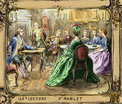La lecture de Hamlet (Shakespeare) - Oplæsning af Hamlet - Johann Wolfgang von Goethe i Strasbourg 1770 - gravering efter Ludwig Pietsch (1824-1911) af Ludwig (after) Pietsch
