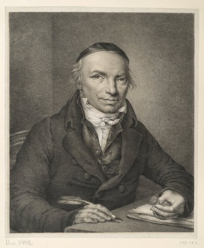 Johann Joachim Bellermann, brystbillede ved et bord med en signetring i hånden af Ludwig Buchhorn