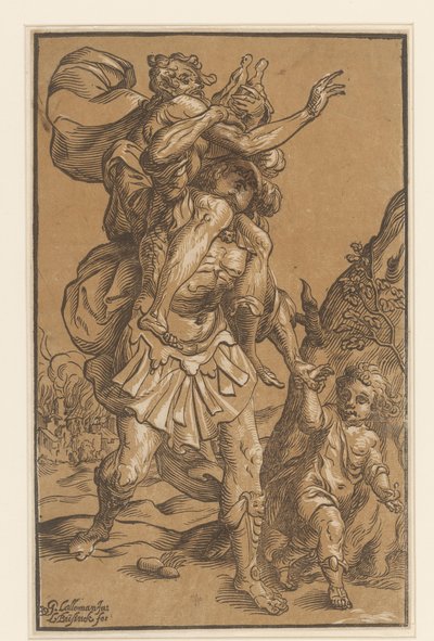 Aeneas bærer sin far fra Troja af Ludwig Businck
