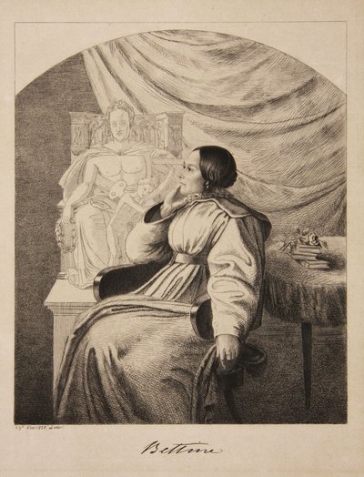Portræt af forfatteren Bettine von Arnim 1785-1859, født Brentano, 1838. af Ludwig Emil Grimm