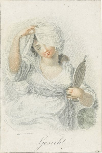 Syn Ansigt (titel på objekt) Fem sanser repræsenteret af kvindefigurer (serietitel) Die Funf Sinne (serietitel) af Ludwig Gottlieb Portman