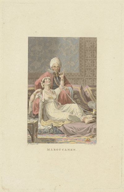 Marokkansk par i tehus Marokkanere (titel på objekt) af Ludwig Gottlieb Portman