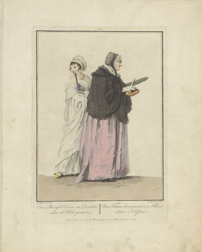Mor og datter på vej i kirke En Borgers Hustru og Datter; gå i kirke / Une Femme bourgeoise & sa Fille, allant à l