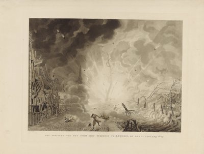 Katastrofen i Leiden, 1807 Springer skibet med krudt ved Leijden den 12. januar 1807 (titel på objekt) af Ludwig Gottlieb Portman