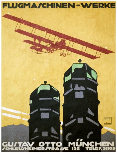 Flyvende maskiner - værker, plakater. 1912 (litografi) af Ludwig Hohlwein