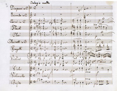 Nodeside fra Symphony n. 1 i C-dur af den tyske komponist Ludwig van Beethoven (1770-1827) (1799-1800) Milan Biblioteca del Conservatorio af Ludwig van Beethoven