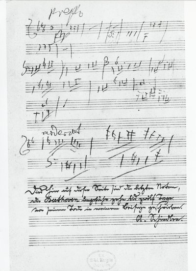 Den sidste side med musik skrevet af den tyske komponist Ludwig van Beethoven (1770-1827) af Ludwig van Beethoven
