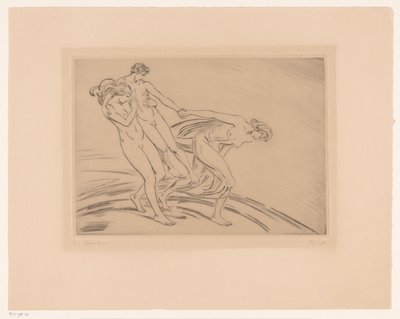 To kvinder kidnapper en mand af Ludwig von Hofmann (signed by artist)