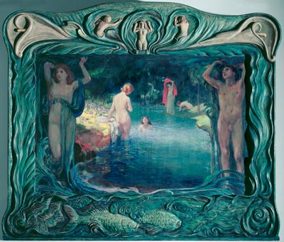 Strand med unge piger (olie på lærred) af Ludwig von Hofmann