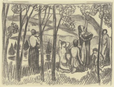 Knælende kvinder og en kvinde, der plukker frugt af Ludwig von Hofmann