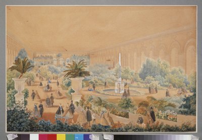 Blomsterudstilling i Moskva-manegen. Værk af Luigi Premazzi (1814-1891), akvarel og gouache på papir af Luigi Premazzi