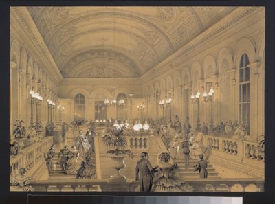 Trappen til det kejserlige teater Bolchoi Kammeny i Sankt Petersborg. Kunstværk af Luigi Premazzi (1814-1891), akvarel og hvidt på papir, ca. 1850. Italiensk kunst af Luigi Premazzi