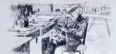 Portræt af maleren, Giovanni Fattori af Luigi Levi (1858-1860 - 1939), tegning af Luigi Levi