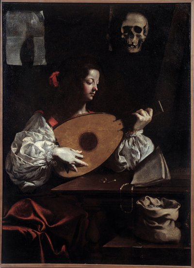 Lutespiller. Maleri (Vanite) af Luigi Miradori (1600-tallet) af Luigi Miradori