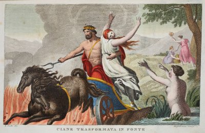 Cyane og voldtægten af Proserpina eller Ciane Transformata i Fonte, Bog V, illustration fra Ovids Metamorfoser, Firenze, 1832 (håndkoloreret stik) af Luigi Ademollo
