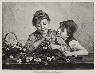 Italienske børn arrangerer blomster af Luigi Bechi
