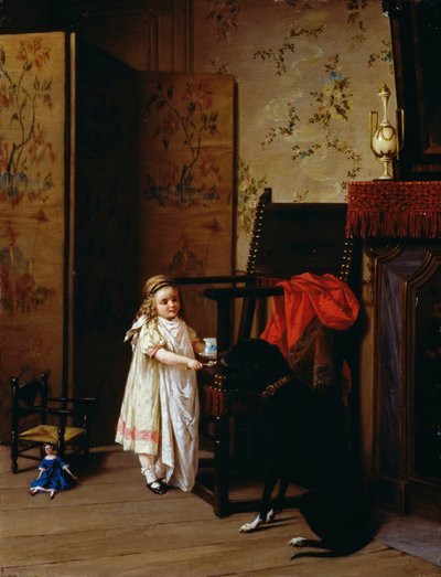 Morgenmad for to, af Luigi Crosio (1835-1915), olie på panel, 42x32 cm af Luigi Crosio