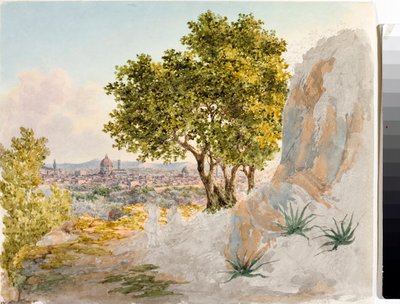 Panoramaudsigt over Firenze (Tegning og akvarel, ca. 1825) af Luigi Garibbo