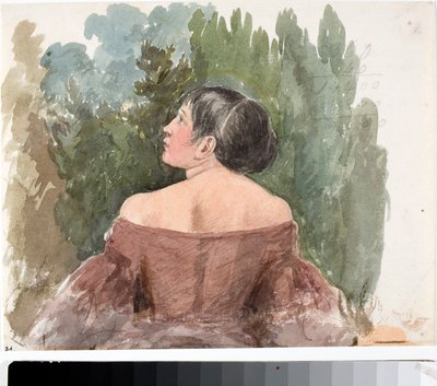 Portræt af ung kvinde fra ryggen (Akvarel, ca. 1825) af Luigi Garibbo