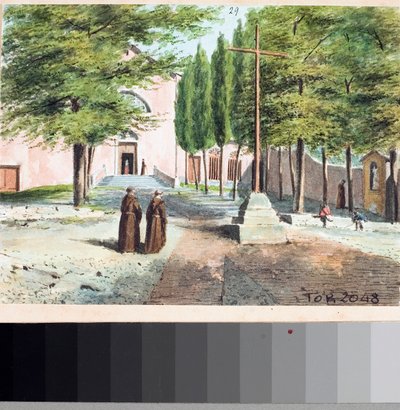 Udsigt over Capuchin kirken, Genova (Tegning og akvarel, ca 1825) af Luigi Garibbo