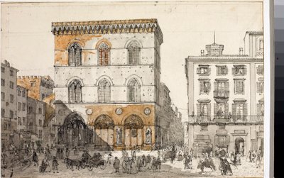 Udsigt over Orsanmichele kirke i Firenze (akvarel, ca 1820) af Luigi Garibbo