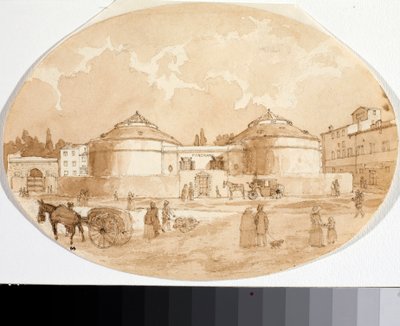 Udsigt over Porta al Prato-pladsen i Firenze (blæk og akvarel af Luigi Garibbo