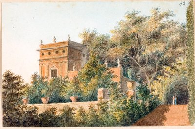 Udsigt over Villa Pallavicini delle Peschiere, Genova (Akvarel, ca. 1825) af Luigi Garibbo