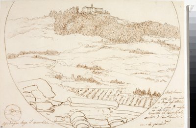 Udsigt over Monte Senario nær Firenze (Tegning, ca 1833) af Luigi Garibbo