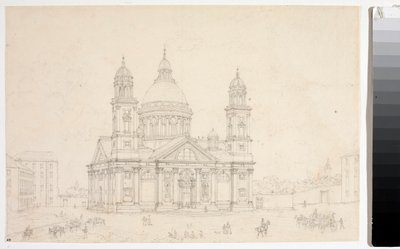 Udsigt over Basilica Santa Maria Assunta di Carignano i Genova (Tegning af Luigi Garibbo