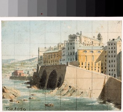 Udsigt over murene på havet i Genova (Akvarel, ca 1822) af Luigi Garibbo