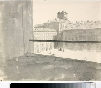 Udsigt over en firkant fra et vindue, Italien (Lavis, ca 1825) af Luigi Garibbo
