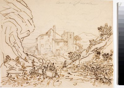 Arbejdere i et stenbrud i Fiesole, nær Firenze (blæktegning, ca. 1823) af Luigi Garibbo