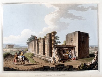 Gammelt tempel i Agrigento i Italien. i "" Udsigter i det osmanniske herredømme, i Europa, i Asien og nogle af middelhavsøerne"" fra de originale tegninger taget af Luigi Mayer, London af Luigi Mayer