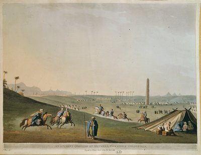 Egypten, nomader og obelisken ved Materieh (gamle Heliopolis eller solens by) af Luigi Mayer, gravering af Luigi Mayer