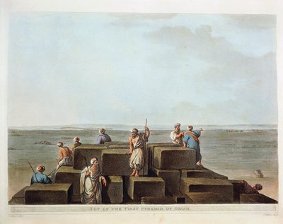 Egypten, toppen af den første pyramide i Giza, gravering fra "Views" af Luigi Mayer af Luigi Mayer