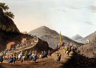 Udvandring på vejene til Balkanbjergene - i "" Udsigter i de osmanniske dominanser, i Europa, i Asien og nogle af middelhavsøerne"" fra de originale tegninger af Luigi Mayer, London af Luigi Mayer