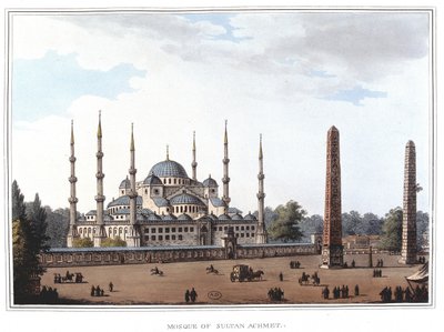 Sultan Ahmeds moské (1609-1616), Istanbul. i "" Udsigter i de osmanniske dominioner, i Europa, i Asien og nogle af middelhavsøerne""" fra de originale tegninger taget af Luigi Mayer, London af Luigi Mayer