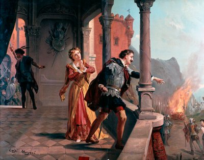 Illustration til Manrico aria, Di quel pira Act III, i Il Trovatore, opera af Giuseppe Verdi af Luigi Morgari