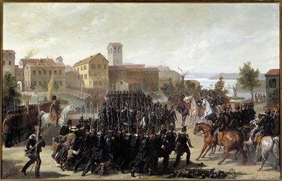 Piemontesernes erobring af byen Peschiera del Garda, 30. maj 1848 (olie på lærred af Luigi Morgari