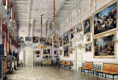 Dansesalen i Grev Bezborodkos hus, Skt. Petersborg, 1849 (pen, pensel, wc, blæk og hvid farve på papir, 1849 (pen, pensel, wc, blæk og hvid farve på papir) af Luigi Premazzi