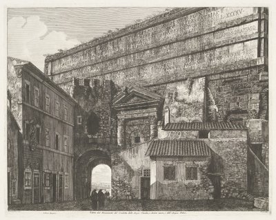 Porta Maggiore i Rom Udsigt over monumentet Condotto delle Acque Claudia og Anione Nuovo og Acqua Felice (titel på objektet) af Luigi Rossini