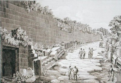 Romersk vej til Tusculo, efter den første udgravning i 1825, fra "Le Antichita dei contorni di Roma", udgivet 1824-26 (radering) af Luigi Rossini